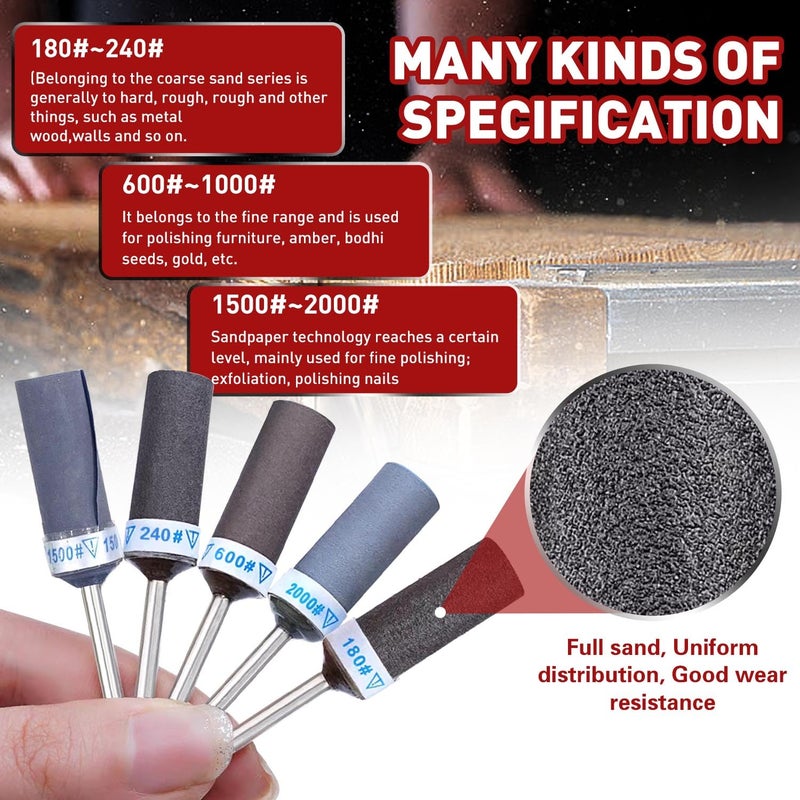 PONTASS 25Pcs Sanding Drums Sandpaper Sticks Set with 1/8"(3mm) Shank for Dremel Rotary Tool, 180/240/600/1000/1500/2000 Grits Different Meet More Needs for Metal Rust Removal/Jade Polishing/Stone Grinding - Image 4